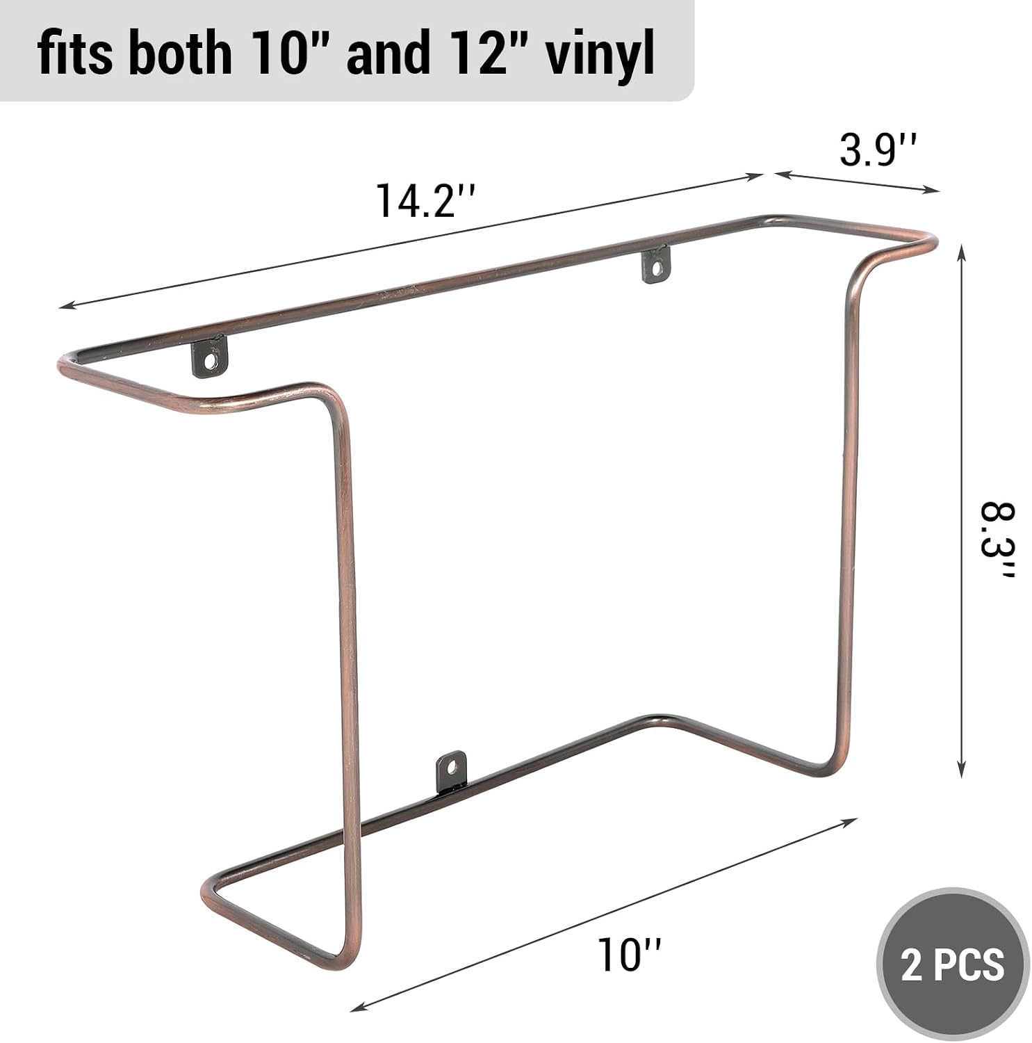 MyGift Copper Metal Wall Mounted Vinyl Record Display Shelves, Set of 2 | Wire Floating Holders Display LP Records &