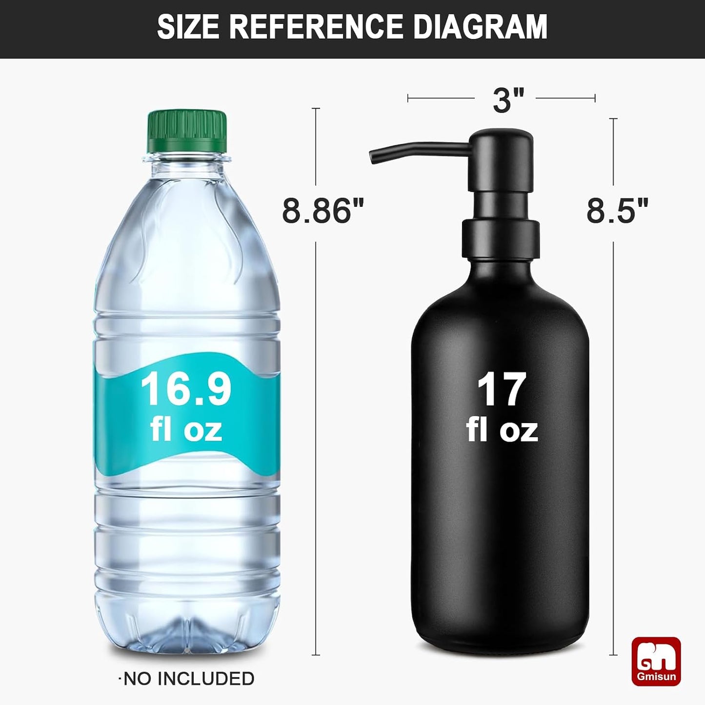 GMISUN Black Soap Dispenser, 2 Pack Matte Black Hand Soap Dispensers Bathroom with Stainless Steel Pump, 17 Fl Oz Glass