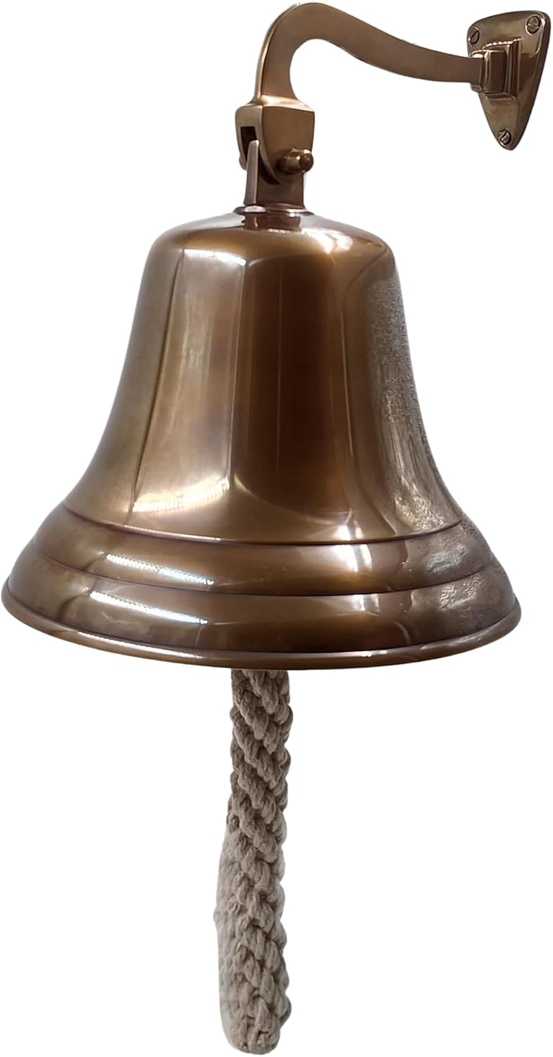 7inch Solid Brass Wall Mounted Ship Hanging Bell Antique Brass Bell for Reception, School, Outdoor,Indoor, Dinner &