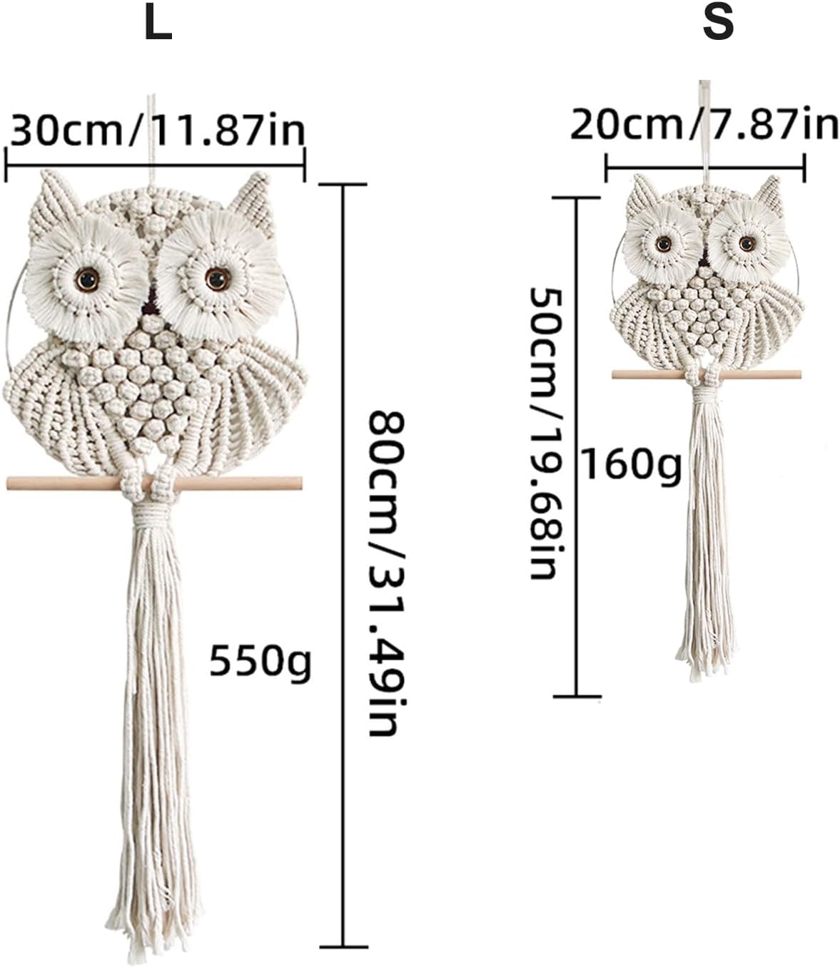 Owl Macrame Wall Hanging-Hand Woven Boho Tapestry-Macrame Wall Decor -Owl Decor / Beige / Small