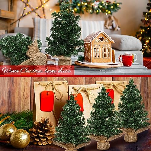 Yinder Tabletop 12 Pcs Mini Christmas Tree 7.87 Inch Artificial Mini Xmas Miniature Pine Christmas Tree with Linen Base for Xmas Holiday Decorations Indoor Home Kitchen Dining Table