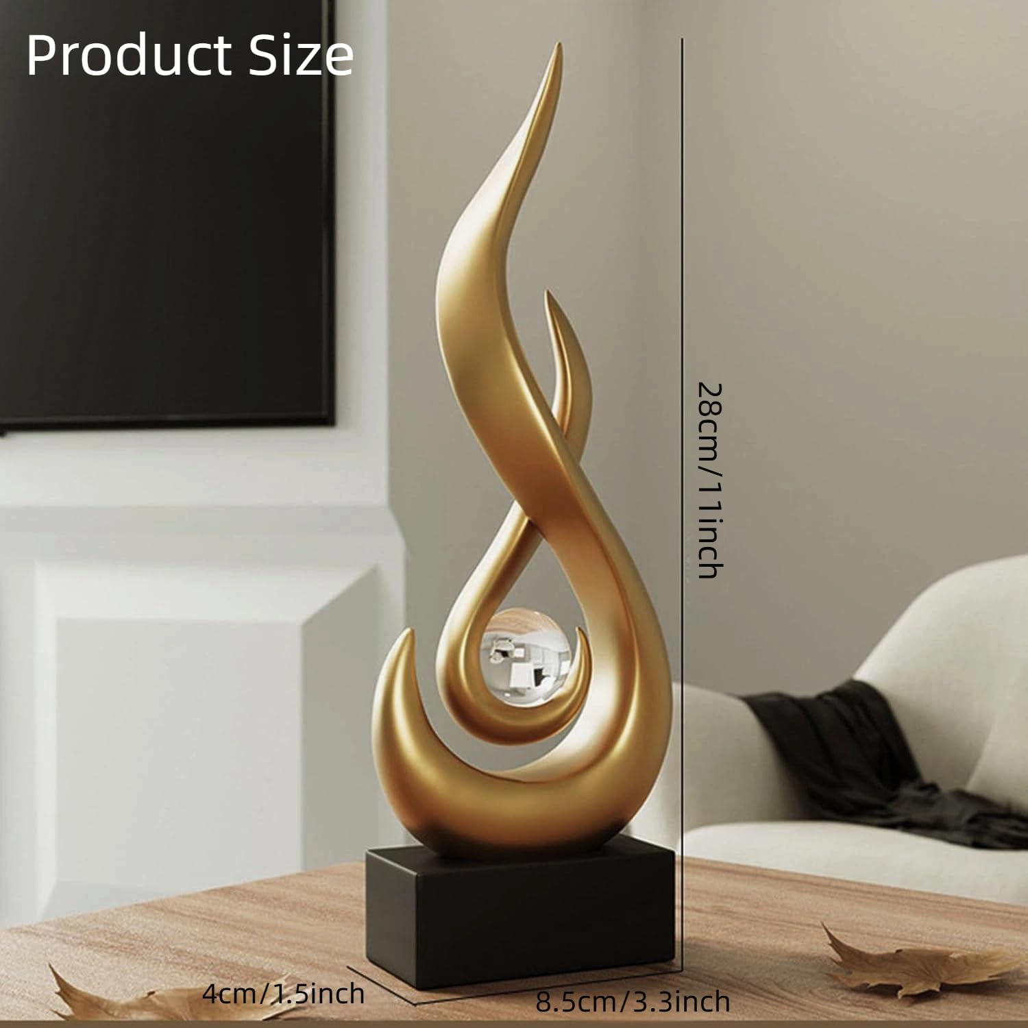 Modern Flame Sculpture Decor Flame Statue / Small Gold