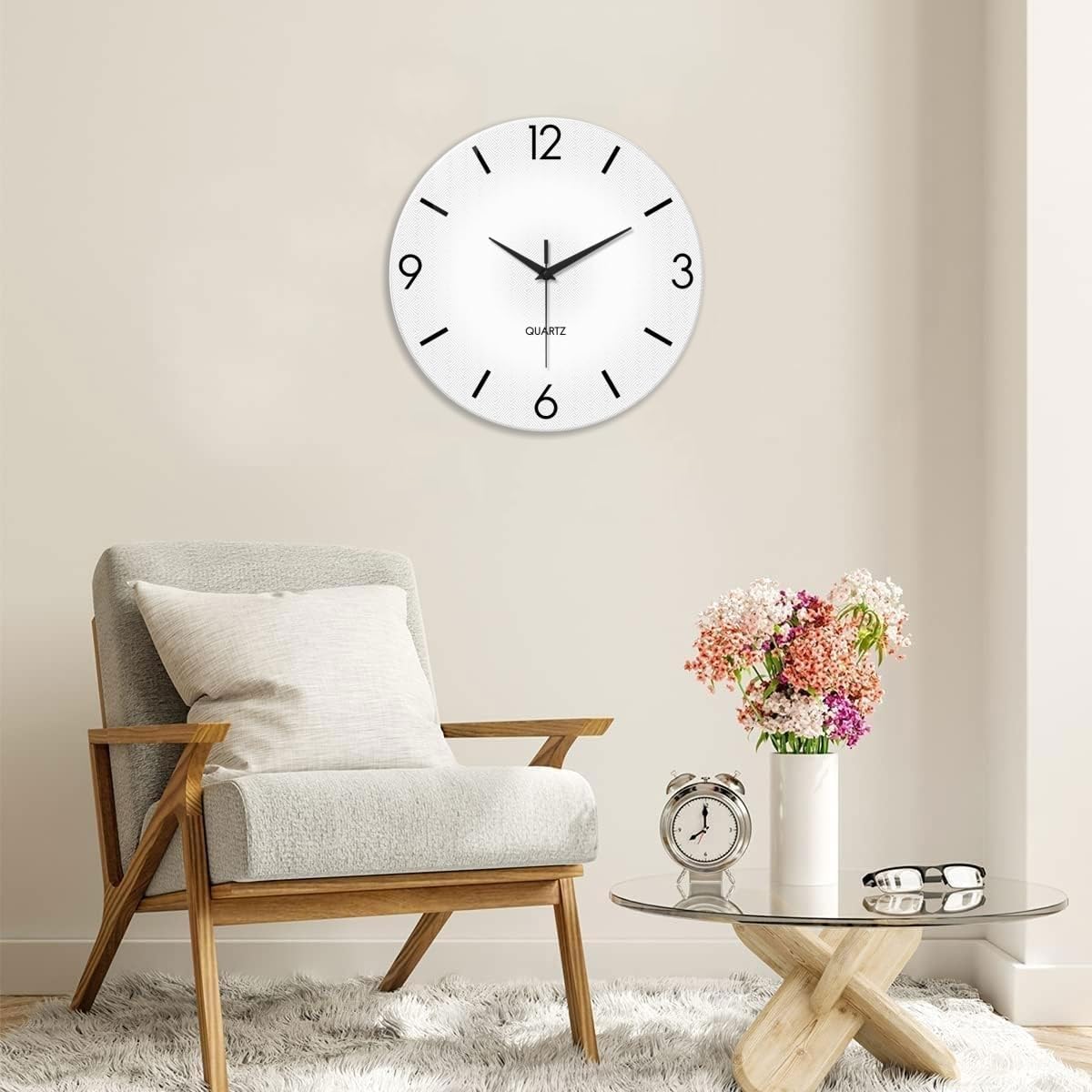 XFM Modern Simple Glass Wall Clock 20 Inch Large White | Silent Non-Ticking Modern Glass Simple Decorative for Living