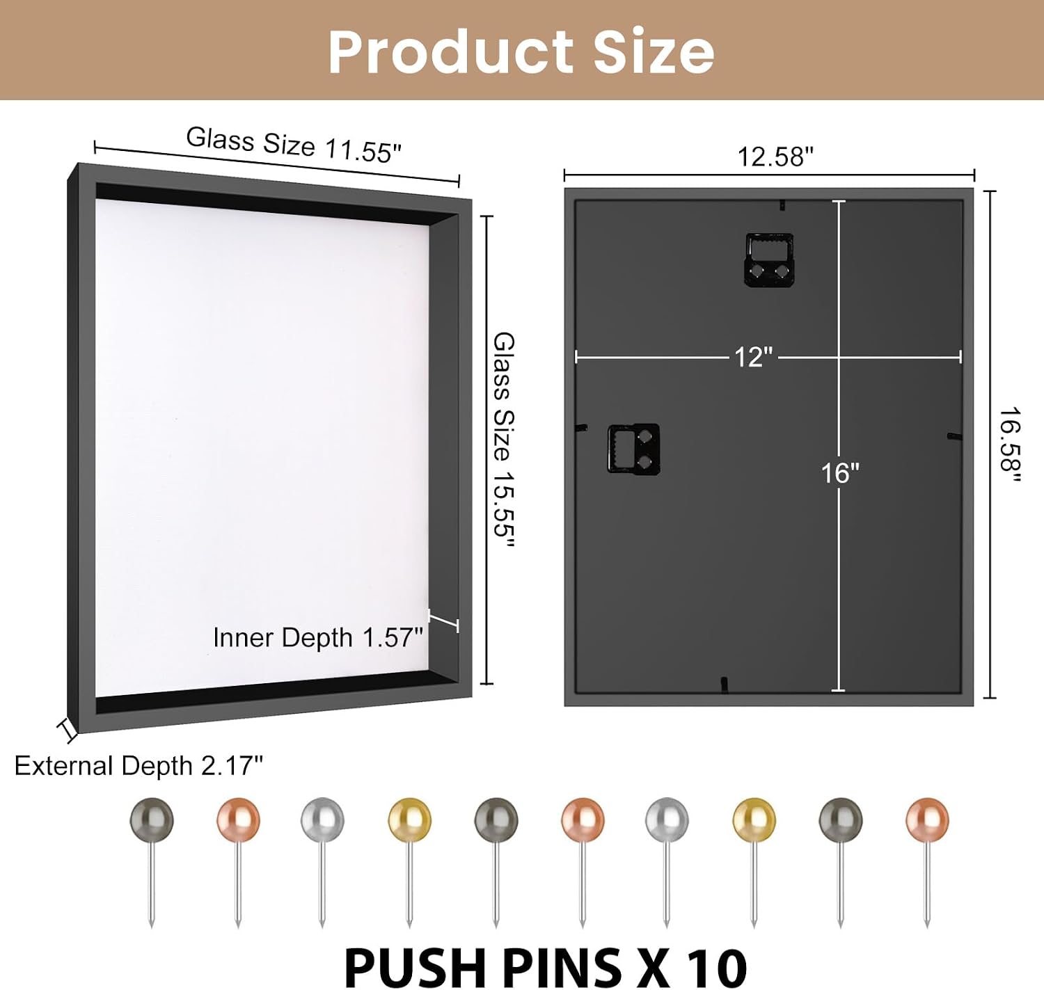 Califortree 12x16 Large Shadow Box Frame with Soft Linen Back - Metal Push Pins Included, Memory Shadow Box Display