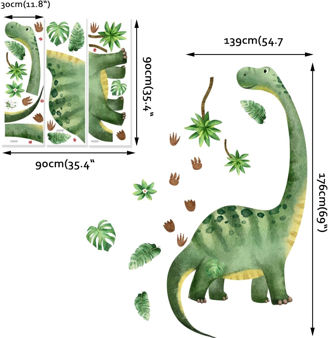 Large Dinosaur Wall Decals Watercolor Dino Footprint Neutral Wall Stickers Baby Nursery Kids Boys