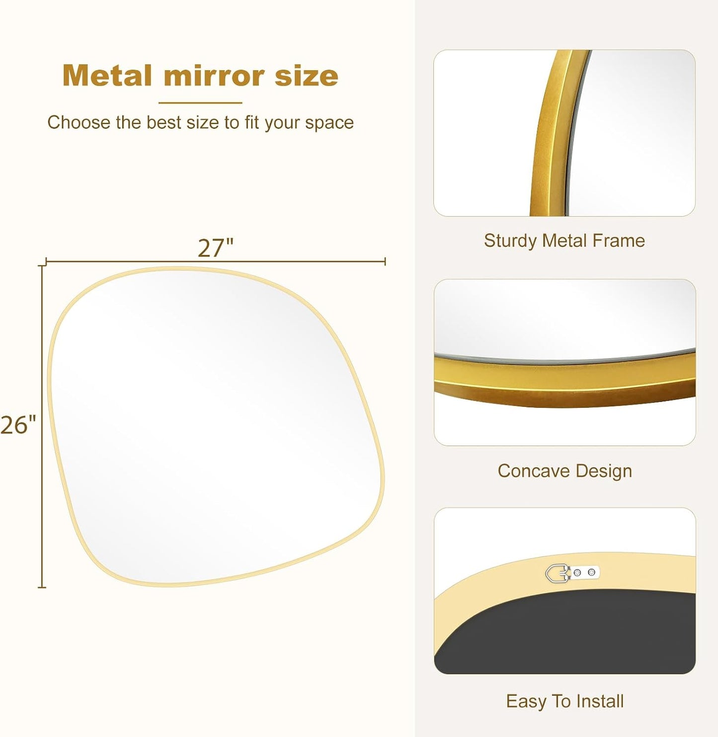 Irregular Wall Mirror / Gold New / 27"L x 26"W