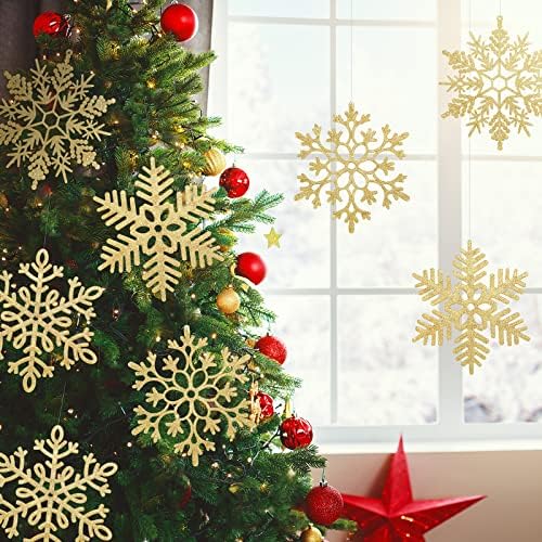 Sumind 8 Pcs 8 Pcs Large Snowflakes Hanging Decorations 12”, Gold