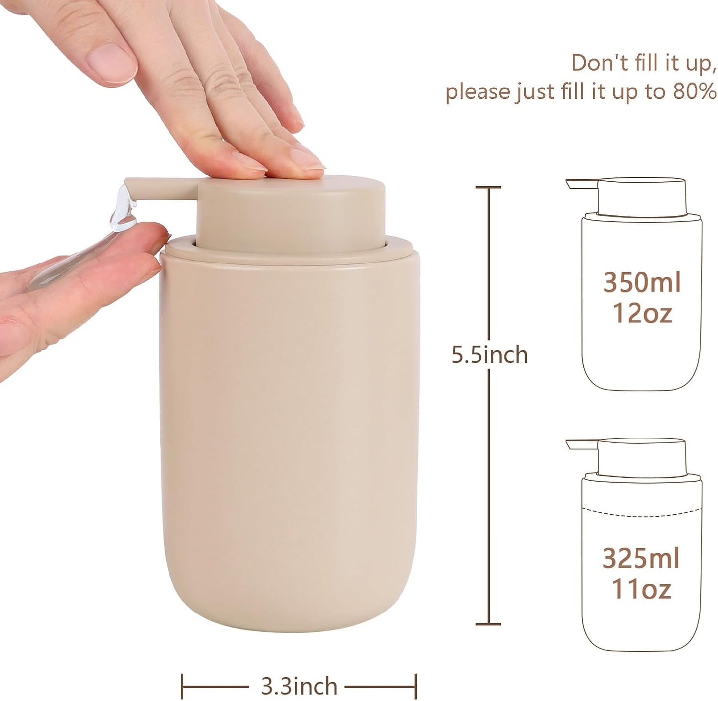 BosilunLife Khaki Soap Dispenser Set - 2 Pack 12oz Ceramic Soap Dispenser | with Rust Proof Pump for Kitchen, Hand Soap