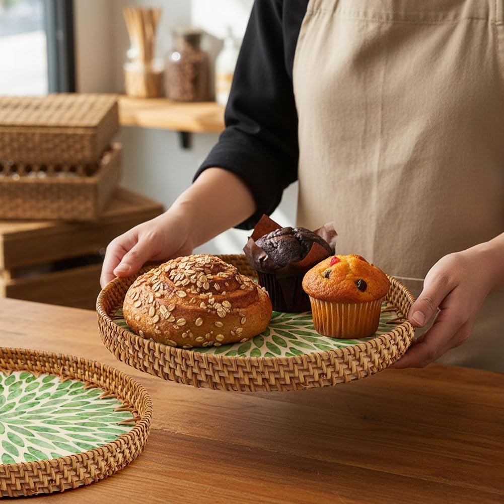 Handwoven Round Rattan Tray / 11.02 Inch / Set of 11