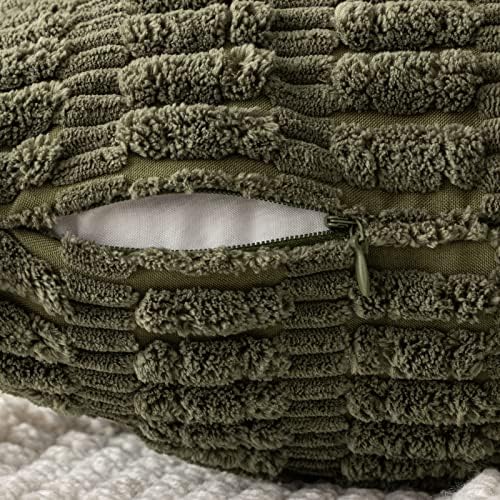 MIULEE Corduroy Decorative Throw Pillow Covers 16x16 Olive Green Pack of 2