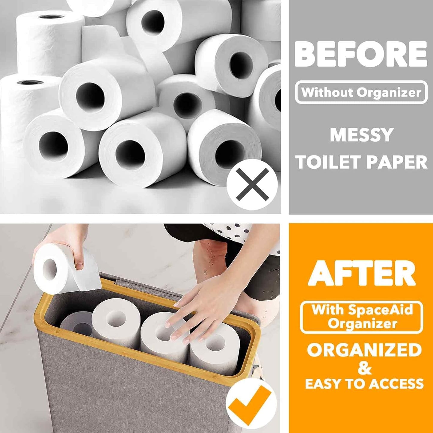 SpaceAid Extra Large Toilet Paper Storage with Lid, Hold up to 24 Regular Rolls or 18 Mega Rolls, Slim Toilet Paper
