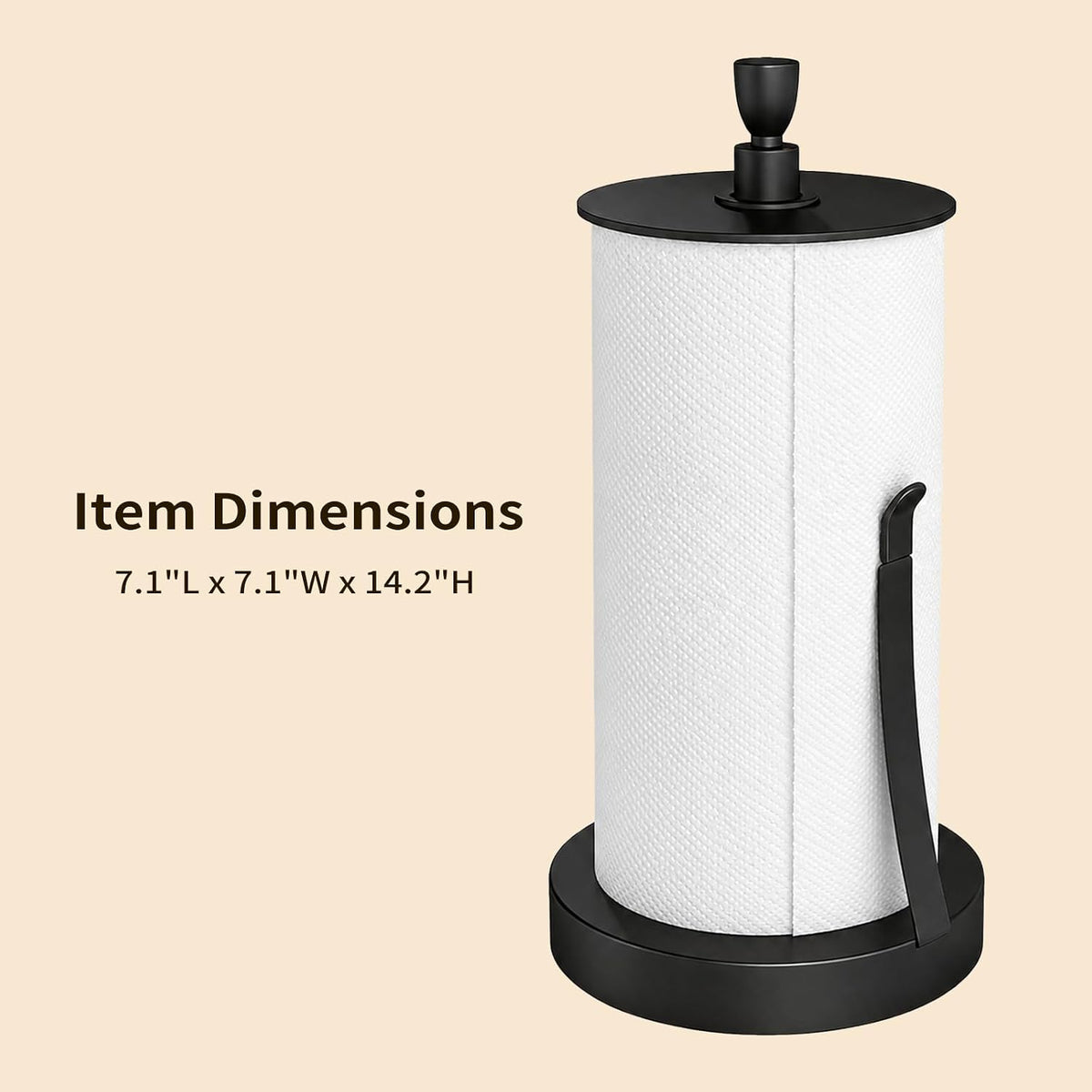 Heavy Duty Paper Towel Holder Countertop with Top Damping Disc Black | Easy One-Handed Tear, Weighted Base Non-Slip