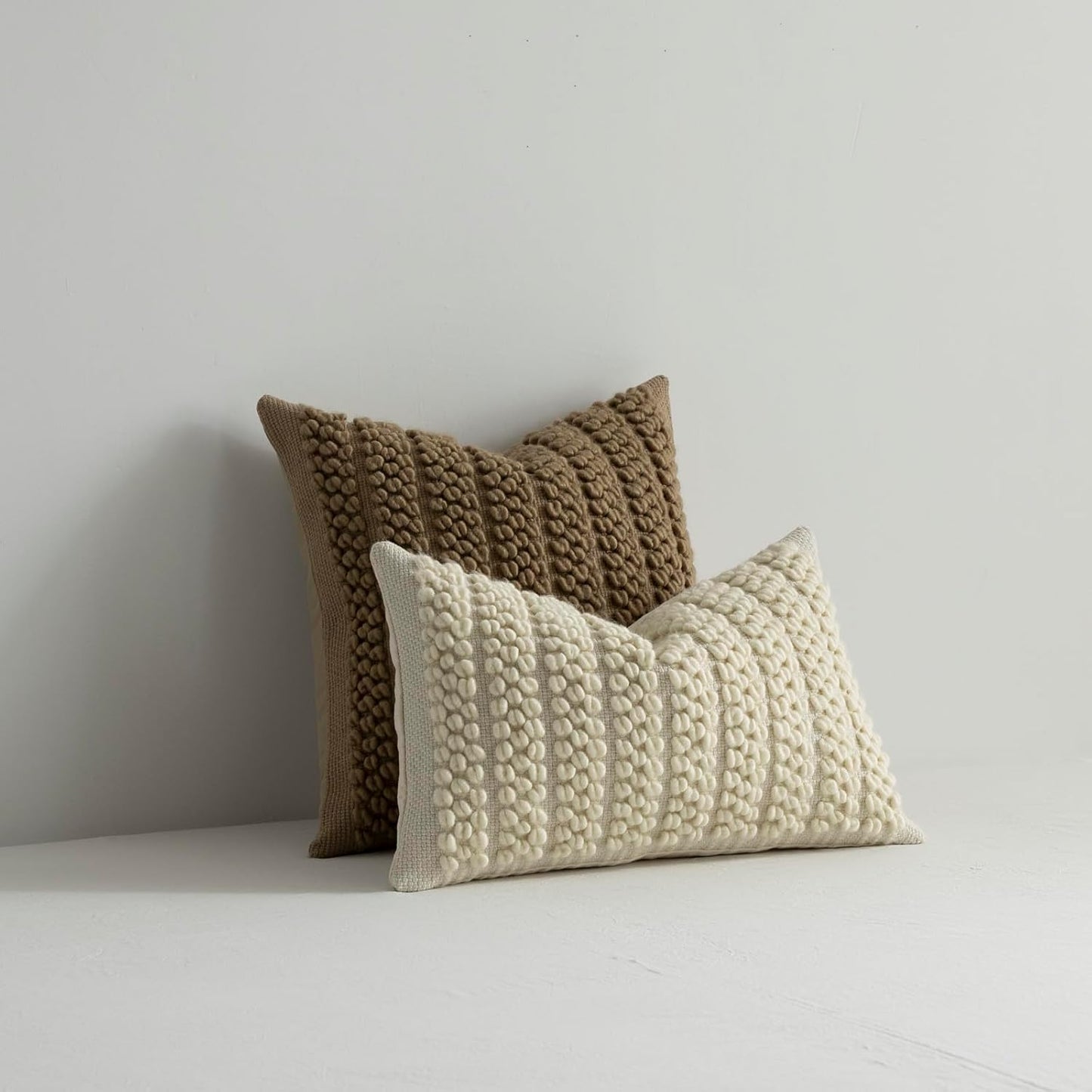 Wool Boucle Throw Pillow Cover Chic Accents Square Textured Decorative Pillow Case / Taupe / 18 x 18