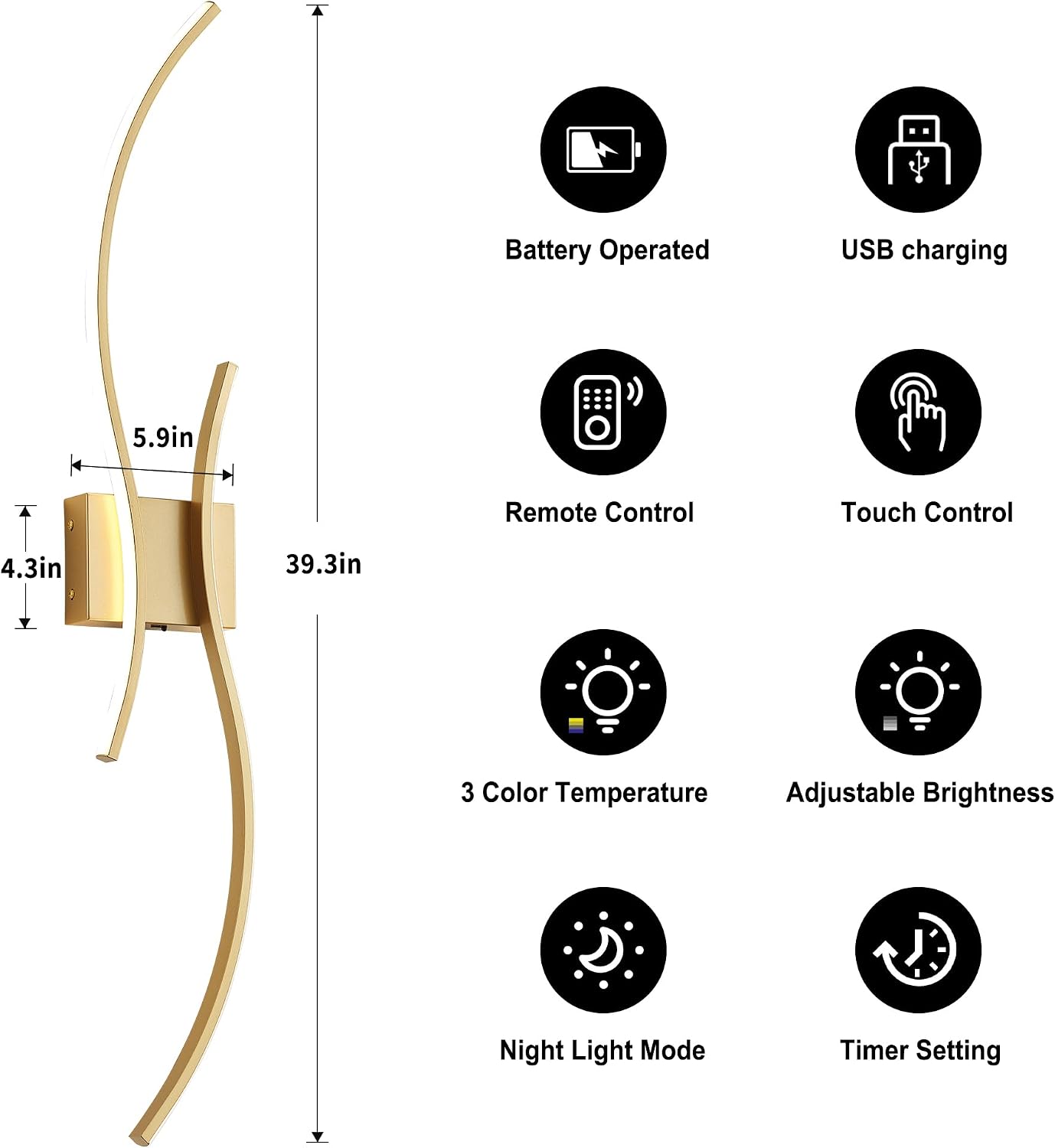 KARTOOSH Battery Operated Wall Sconce Set of Two with Remote Control | Wireless Wall Sconces with Stepless 3CCT &