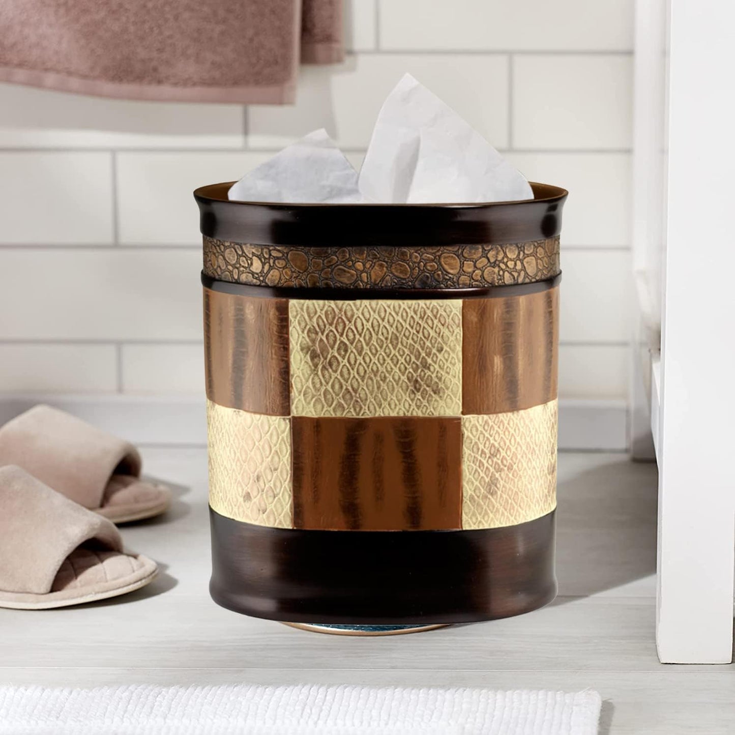 Zahari Home 2pc Zambia Animal Print Bath Accessories Set Waste Basket & Tissue Box Modern Classic Contemporary