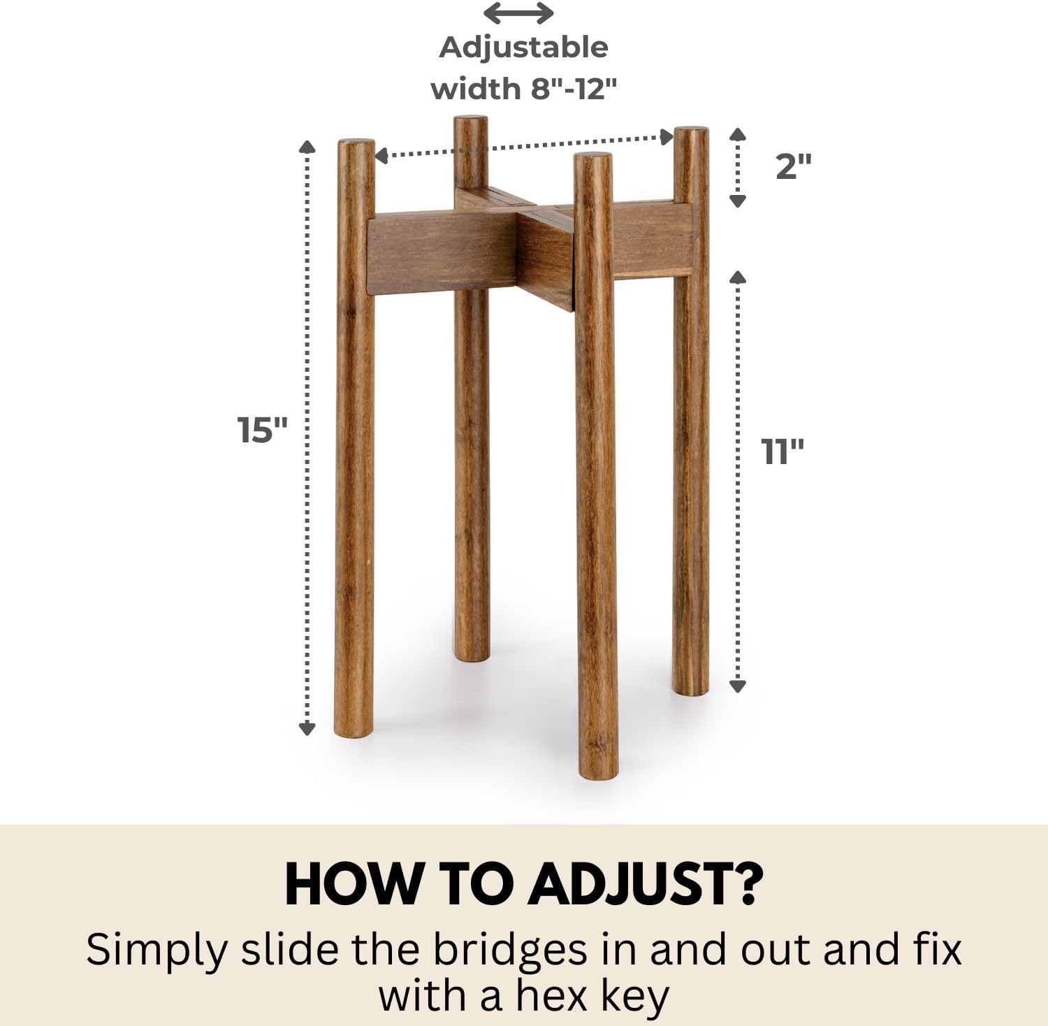 Fox & Fern Large Adjustable Plant Stand Indoor, Bamboo Stand, 8 - 12 Inch | Plug In Design, Holds 200 lbs, Two Heights