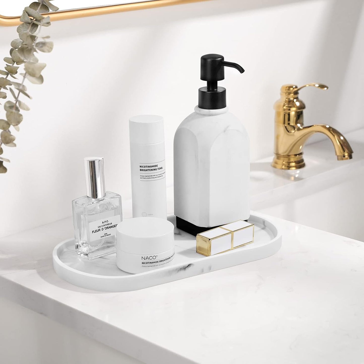Bathroom Vanity Tray / G - Marble White / Medium
