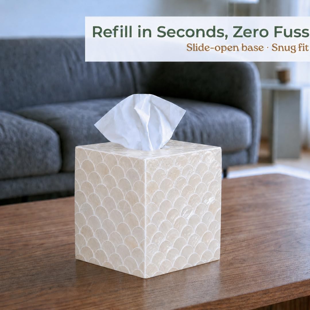 Square Decorative Holder / 5.9" Capiz Shell Tissue Box Cover for Kleenex and More