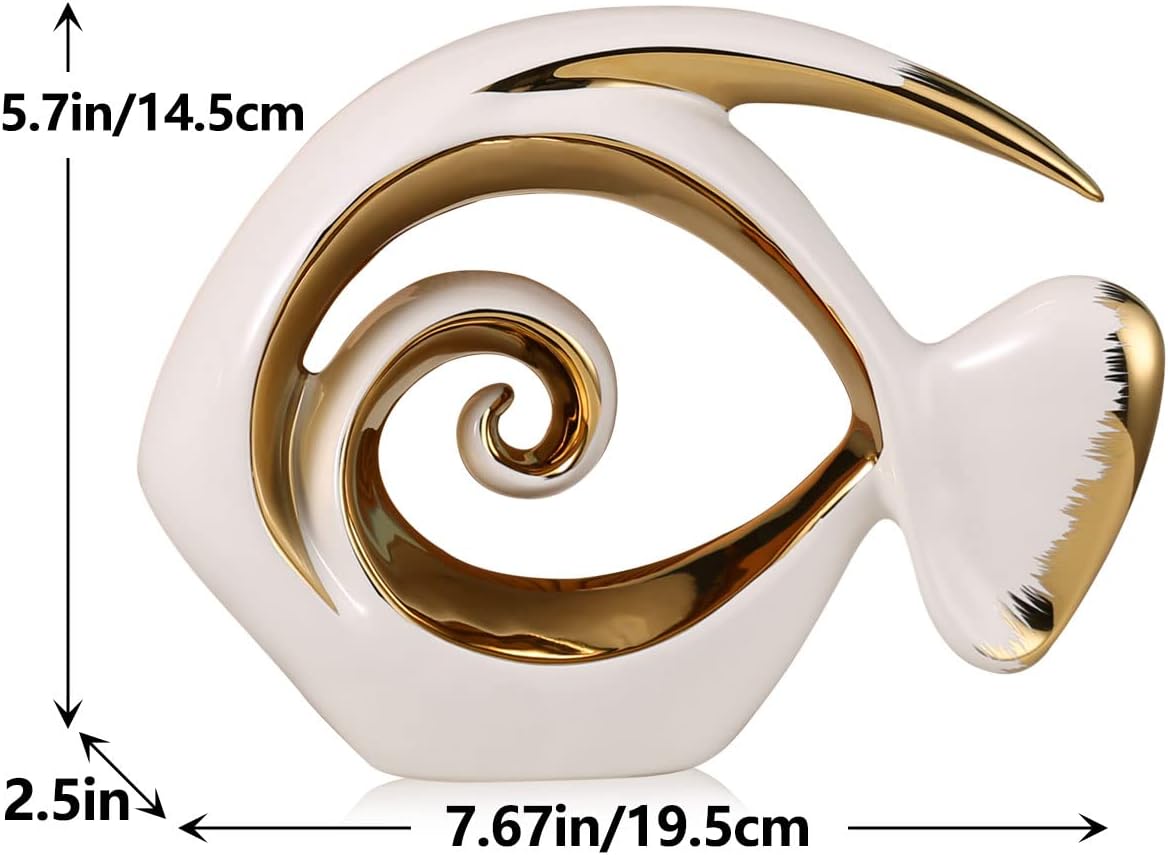 Gold Ceramic Fish Figurines / White / Small