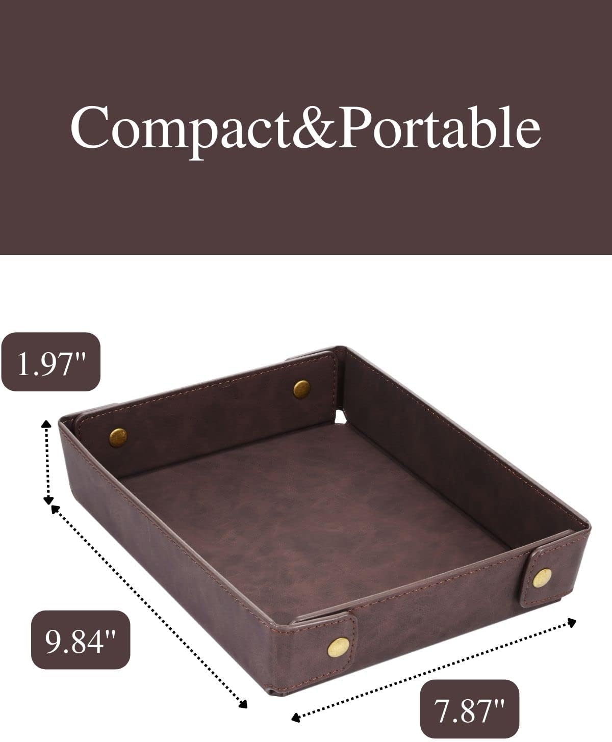 Faux Leather Valet Tray Organizer for Men / Coffee Brown / Rectangle