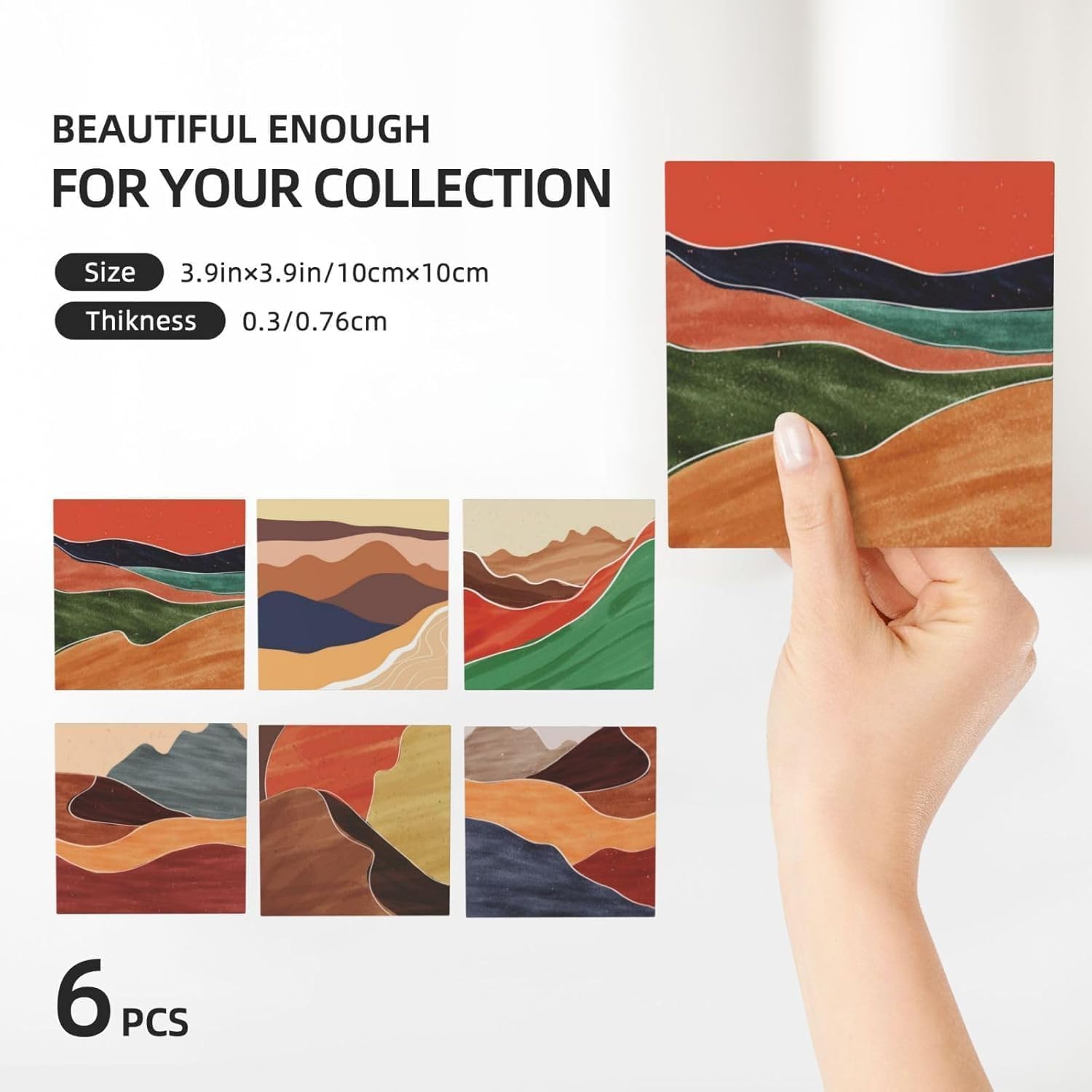 Absorbent Ceramic Coasters for Drinks / Square - Morandi Color Abstract / Set of 6