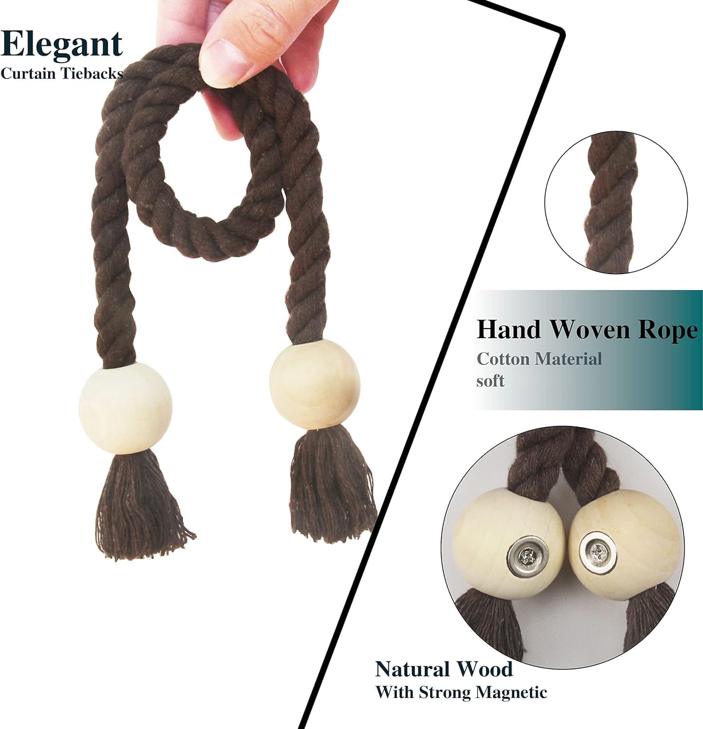 Magnetic Curtain Tiebacks Decorative Tie Back Drapes Holdbacks Nieffeiy | 6 Pack Coffee Cotton Hand Woven Rope Curtain