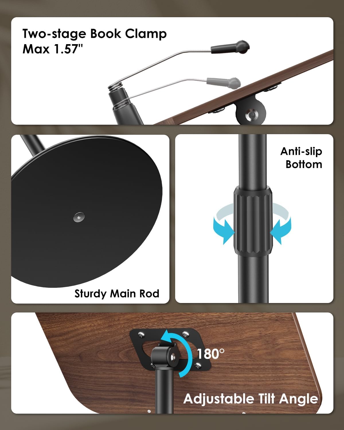 Viozon Floor Book Stand, Height Adjustable Reading Stand, Multi-Purpose Book Holder/Laptop Stand/Music Sheet Stand