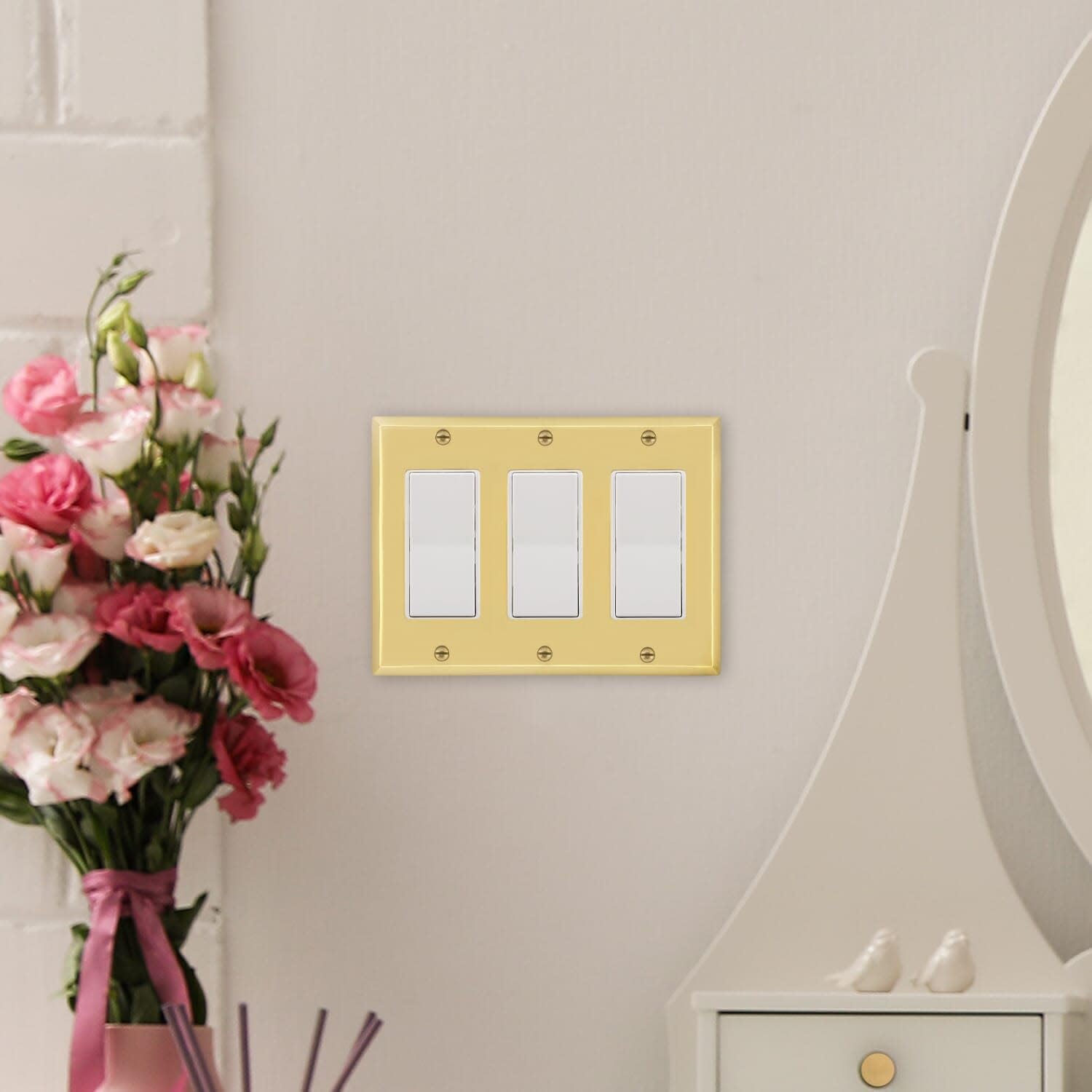 Nostalgic Warehouse New York Switch Plate with Triple Rocker in Bright Chrome