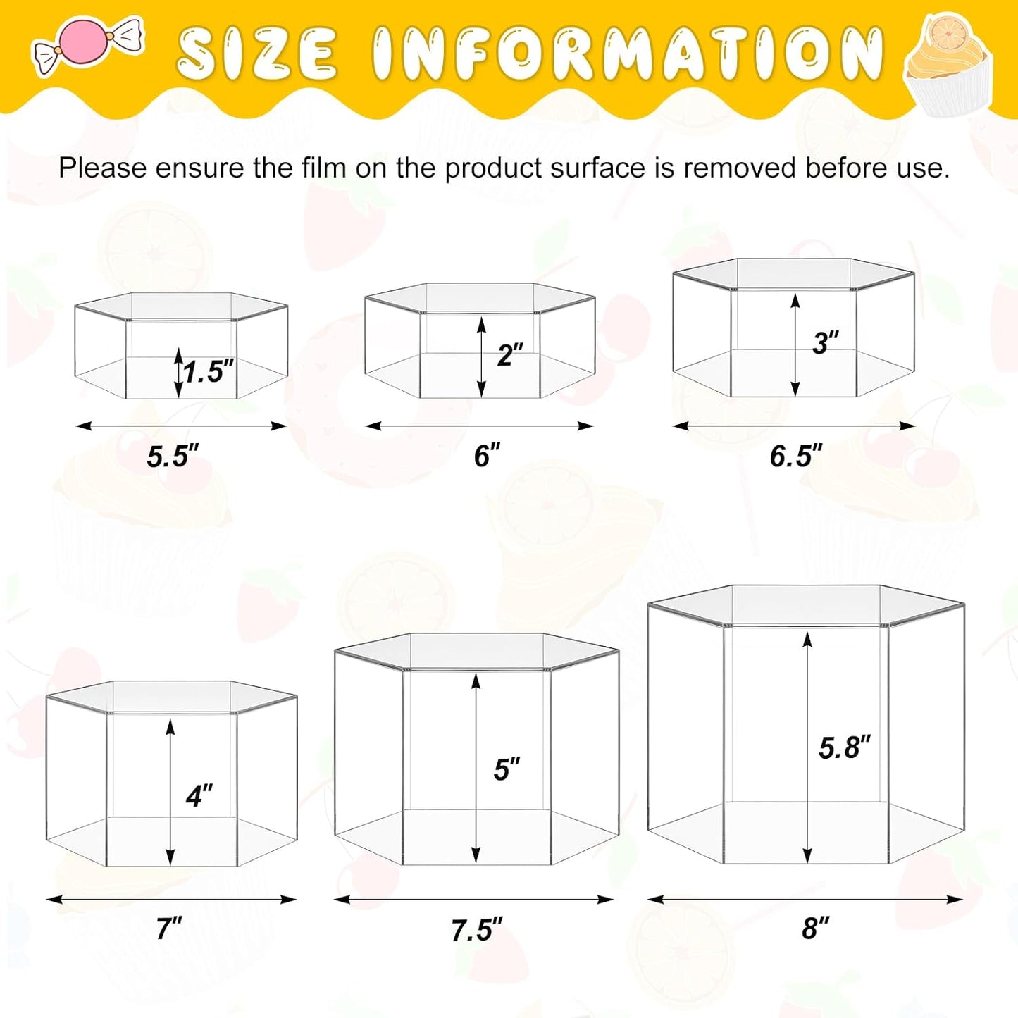 Acrylic Buffet Risers Stands for Food Display Cubes Box / Clear / 5.5 To 8 Inch / Hexagonal / 8 Inch