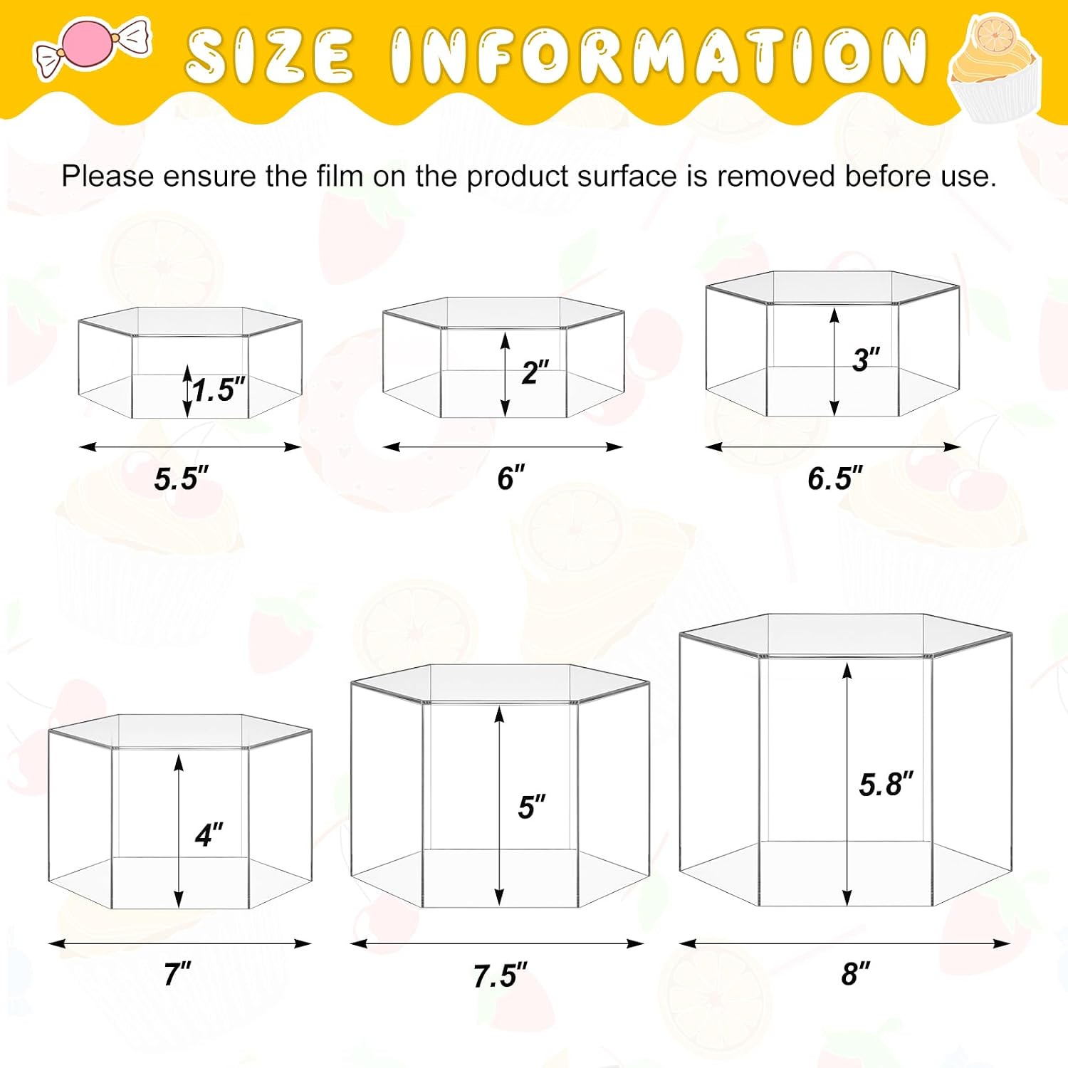 Acrylic Buffet Risers Stands for Food Display Cubes Box / Clear / 5.5 To 8 Inch / Hexagonal / 8 Inch