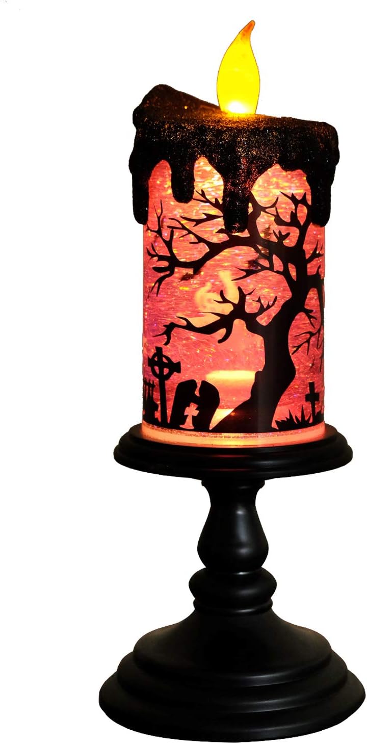 Eldnacele Ghosts Halloween Snow Globe Flameless Candle Battery Operated