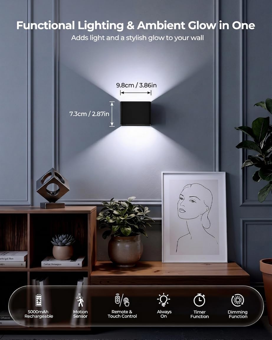 iMaihom Motion Sensor Wall Lights with Remote, 5000mAh Rechargeable Battery Operated Wall Sconces, Wireless Indoor Up