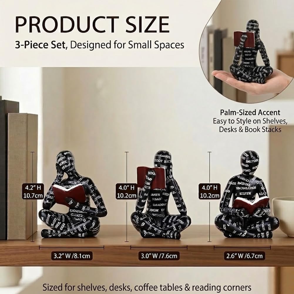 Reading Figurines Modern Bookshelf Decor / Black / Set of 3