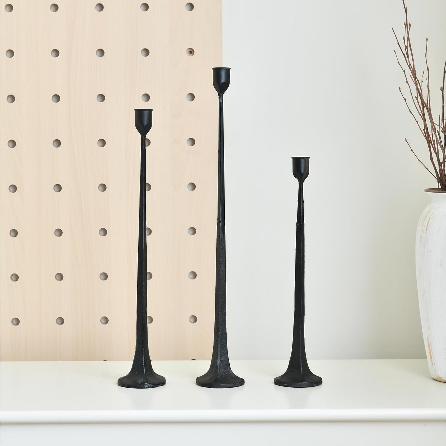 Set of 3 Candle Stick Holders,Iron Black Candlestick Holders, Fits 3/4 inch Thick Candles, Tapered Candle Holders Tall