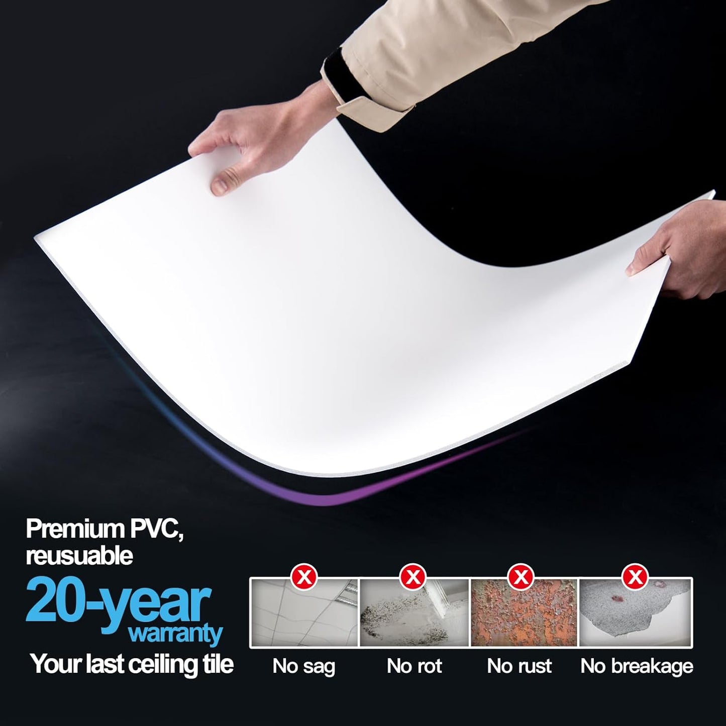 Smooth Drop Ceiling Tile x / Rectangle White / 24*48 / 2 Inch / Set of 10