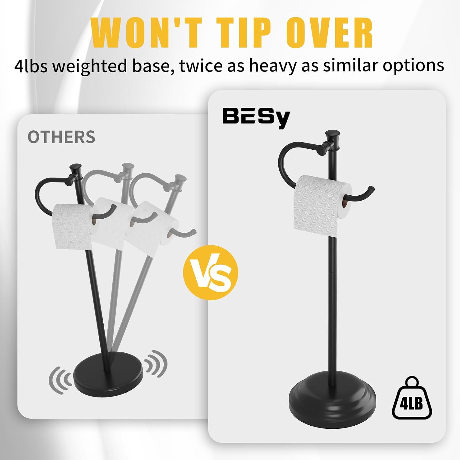 Toilet Paper Holder Floor Stand, Bathroom Freestanding Black | Toilet Tissue Roll Holder, Free Standing Rack with