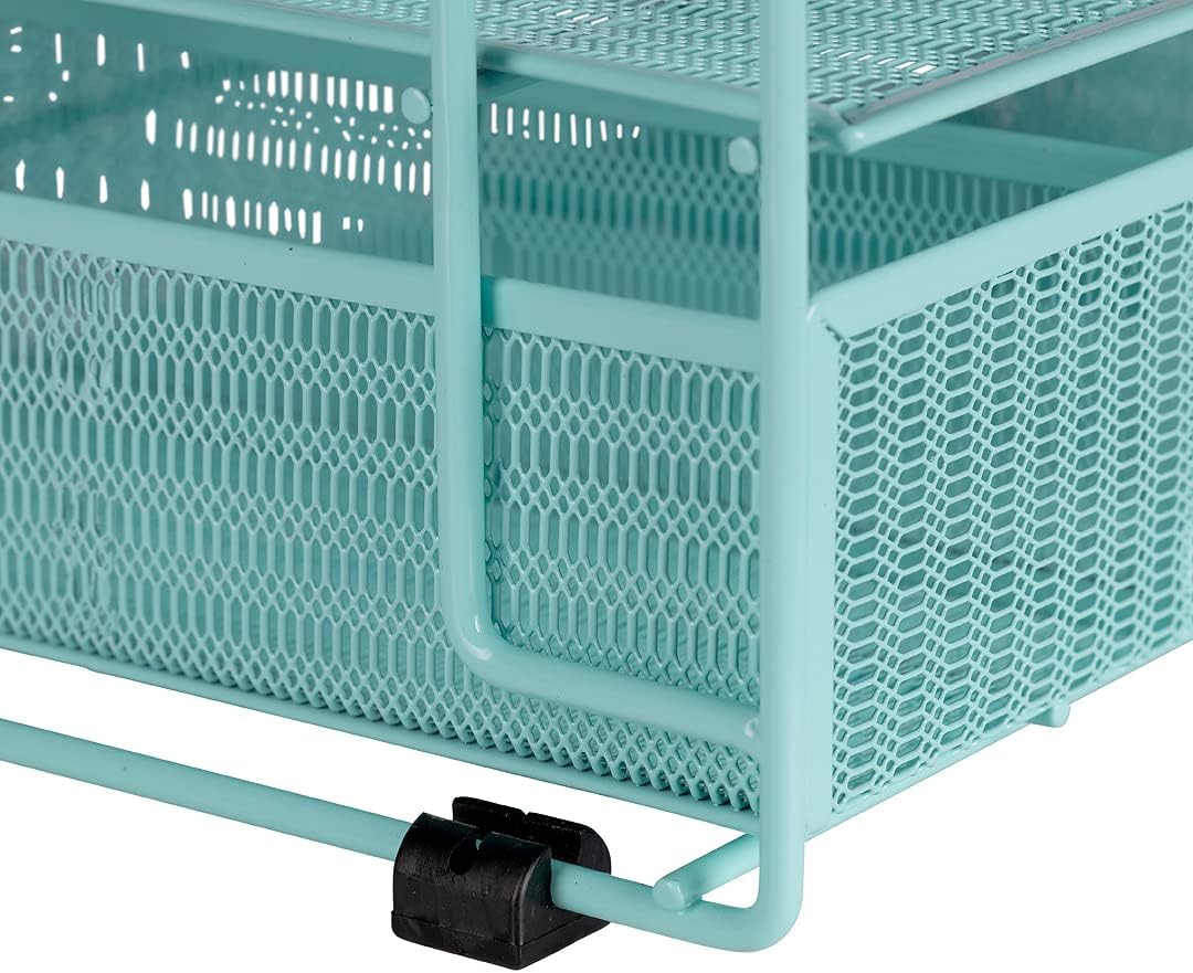 BLU MONACO Mint Green Desk Organizer With File Sorters and Drawer | Metal Mesh Desktop Storage for Office Supplies