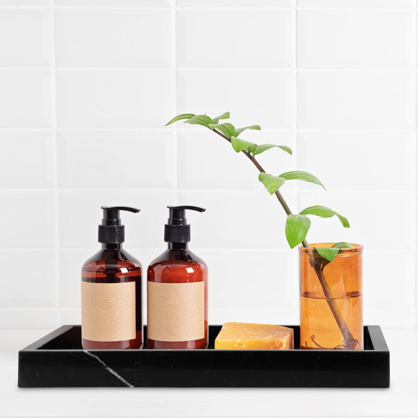 Marble Bathroom Vanity Tray / Black Marquina / 12 x 8 x 1.2