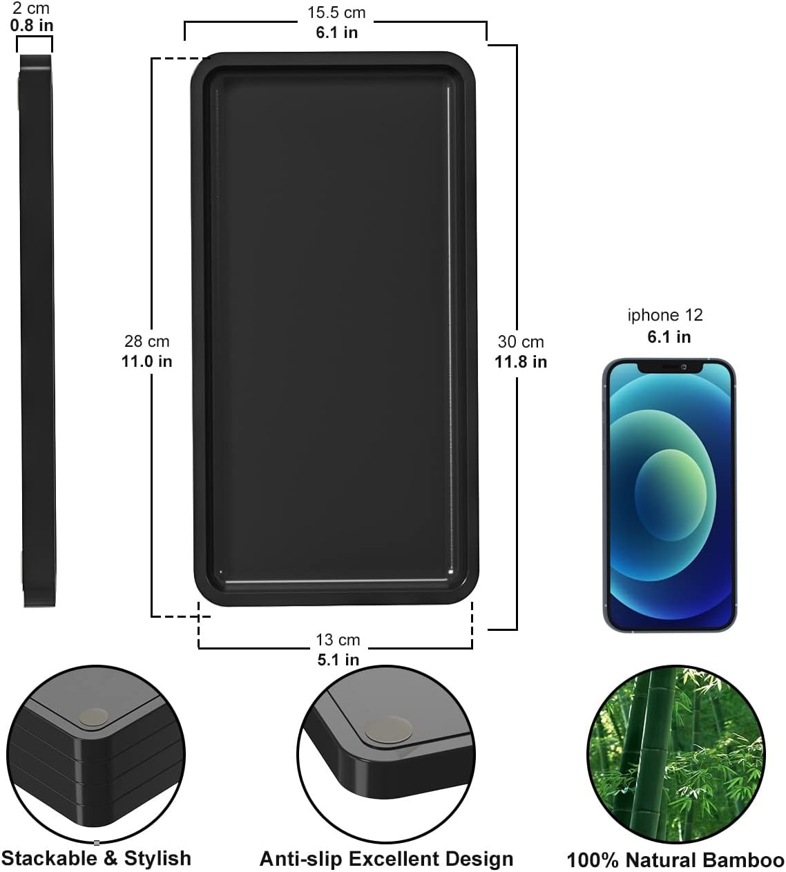 Kitchen Tray for Soap Dispenser / Black / 11.8"L x 6.1"W x 0.8"H / Set of 2