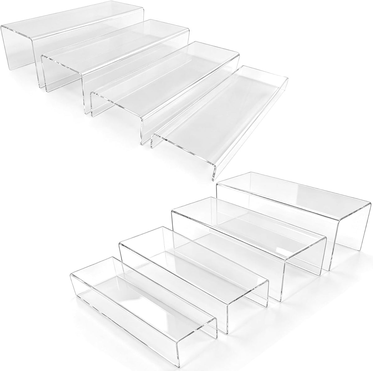 MerryNine Clear Acrylic Display Risers Stable Multi-Size | 8-Piece Set (11.8" base). Extra-wide stability for shoe