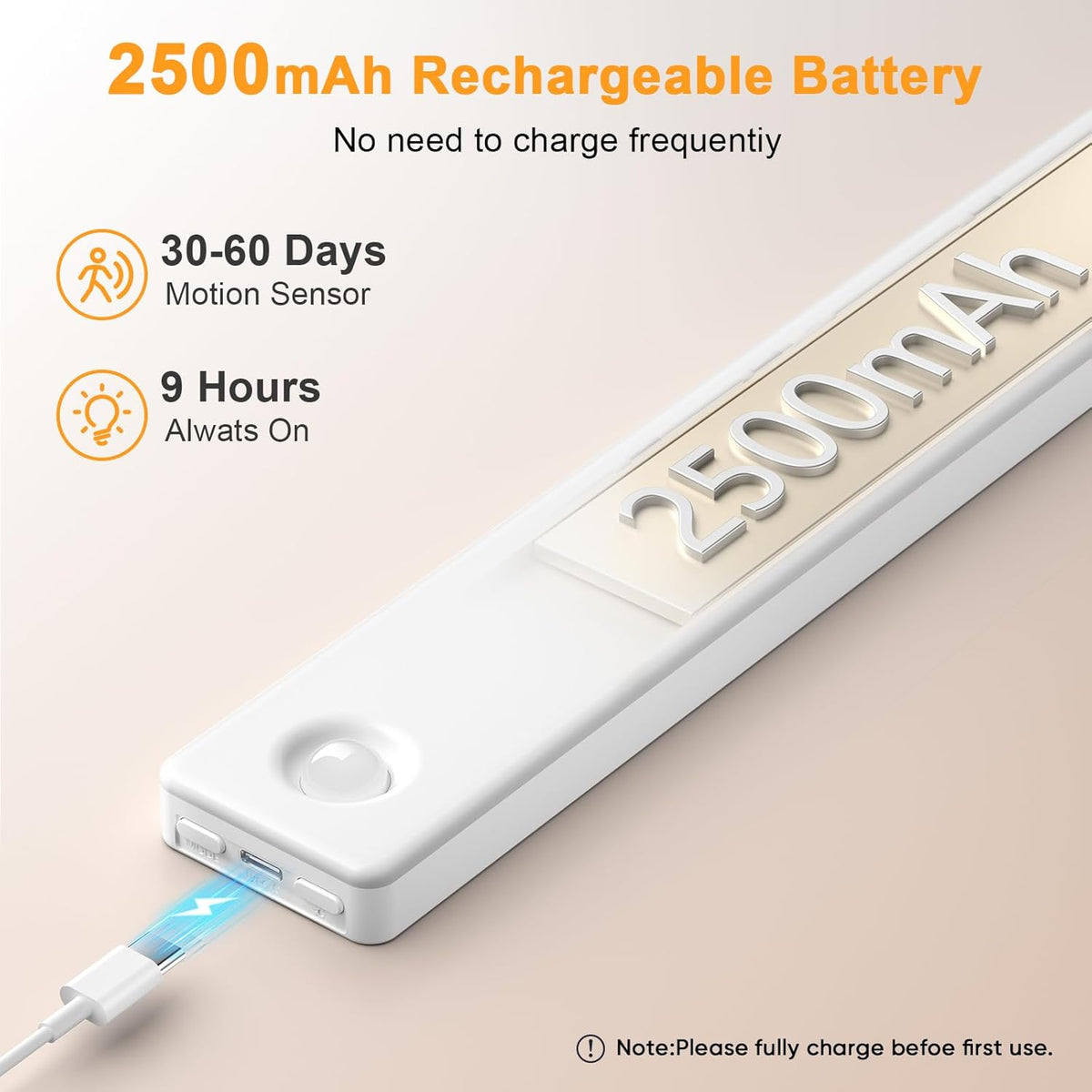 6 Pack Under Cabinet Lighting, USB Rechargeable Motion Sensor Light Indoor, Battery Operated Closet Light, LED Cabinet