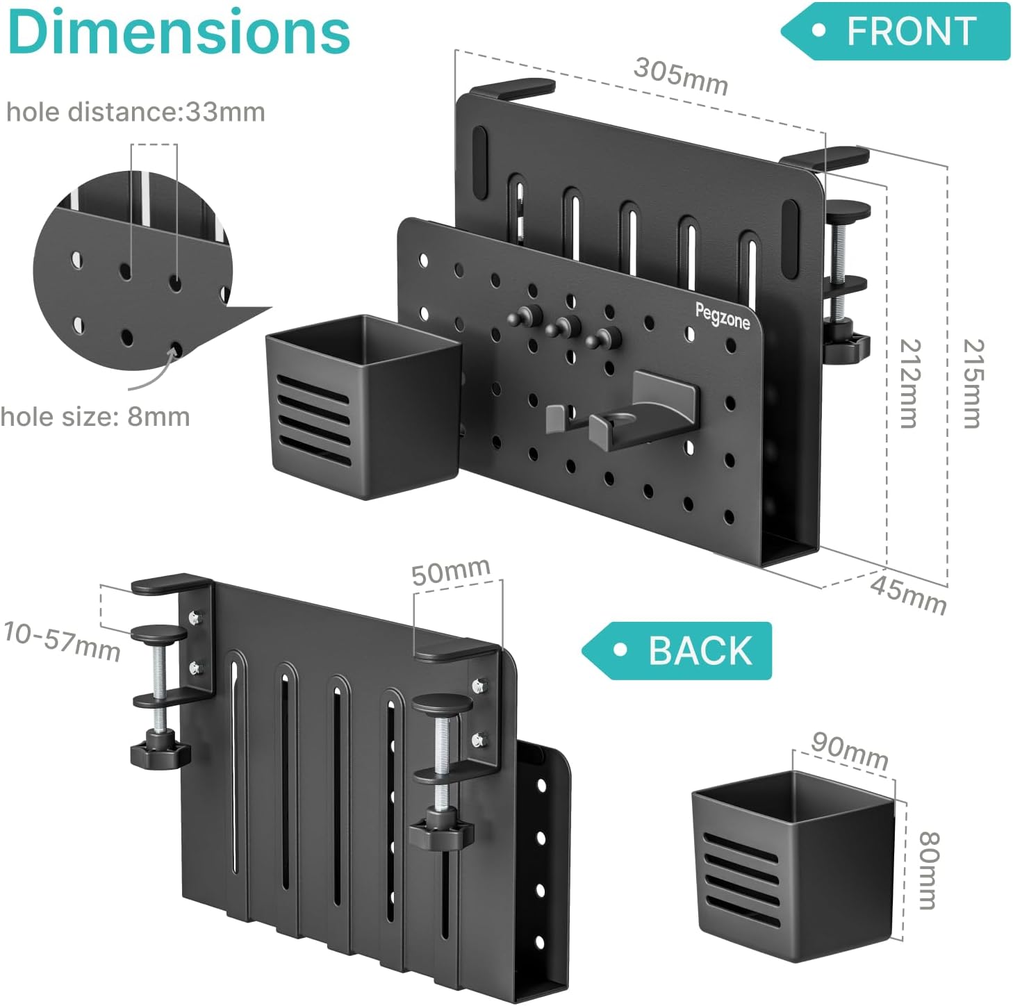Desk Side Storage Organizer, Fits Flat Edge 0.4" to 2.2", Black | No Drill Under Desk Laptop Holder, Clamp on Desks