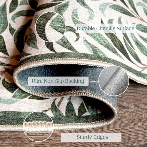 Front Door Mat Outside Entrance, 2x3 Boho Sage Olive Green Leaf Rug