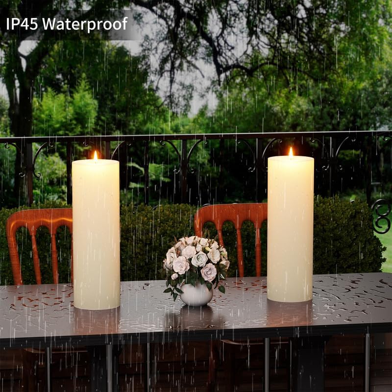 12" x 4" Large Outdoor Candle with Remote Timer Waterproof Ivory 1 Pack | Battery Operated Flameless Pillar Candle