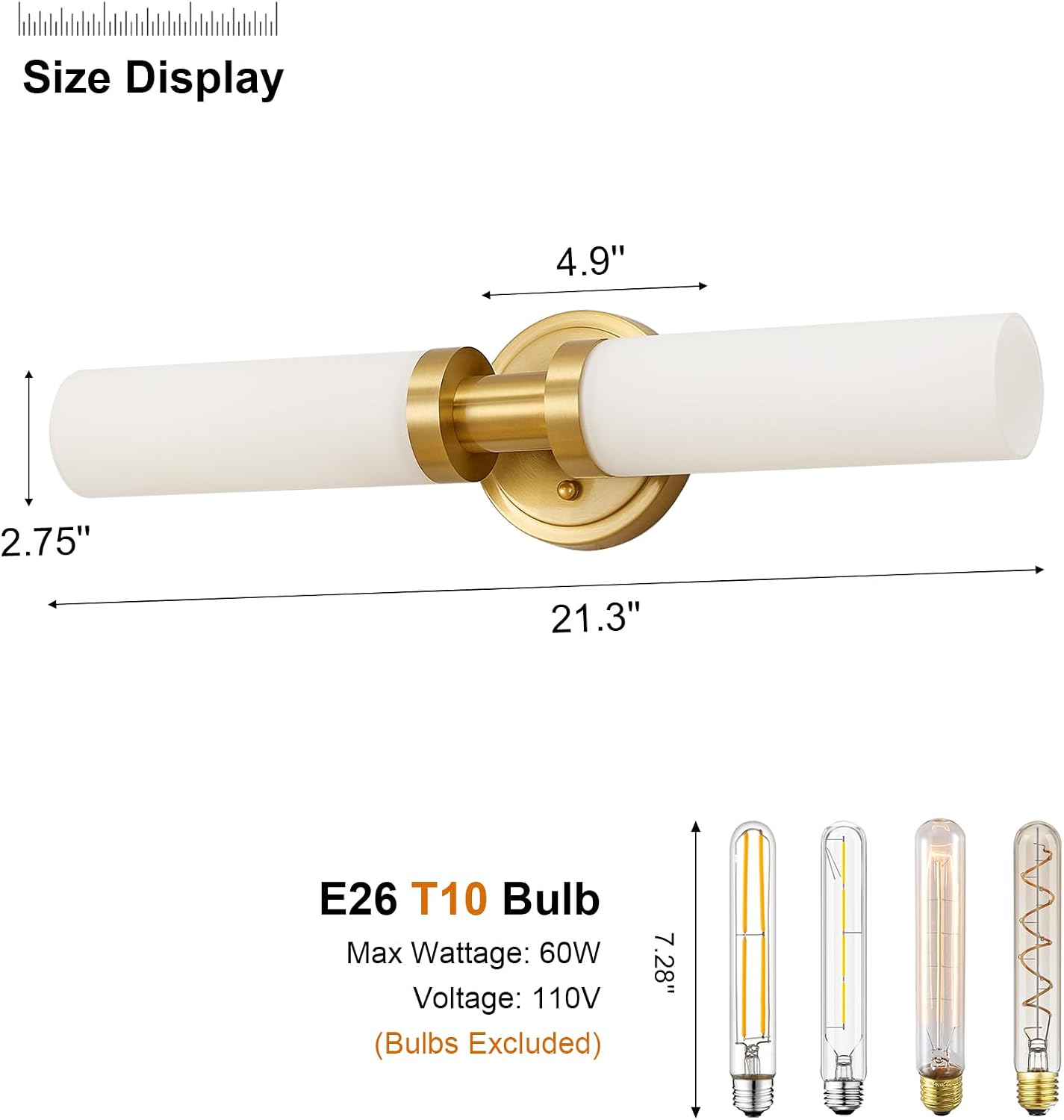 Gold Bathroom Light Fixtures Modern Vanity Lights W/White Glass Shade, 2-Light Sconces Wall Lighting for Mirror Kitchen