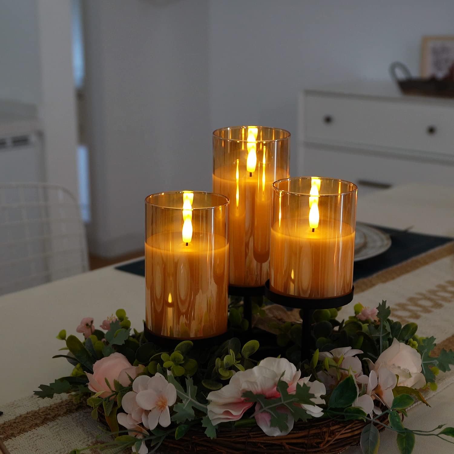 Amagic Gold Glass Flameless LED Candles Battery Operated with Remote Timer | Real Wax Pillar Electric Candle, 3D