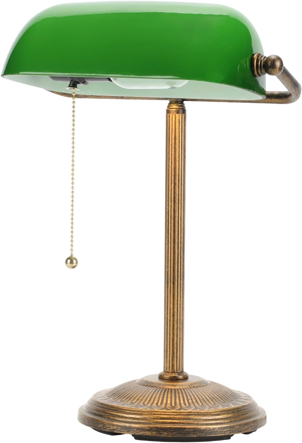 NISSAFORS Bankers Desk Lamp, Green Glass Shade, Vintage Desk Lamp with Pull Chain Switch, Retro Table Lamps for Home