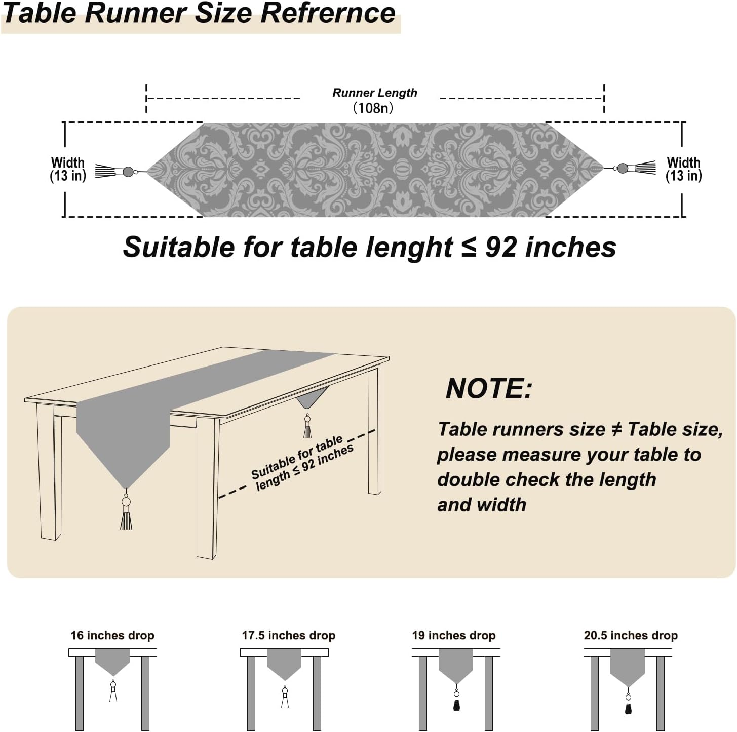 108" Table Runner Dark Brown French Baroque Gold Floral Vintage Tablecloth | for Christmas Dining Table,Dresser,Banquet