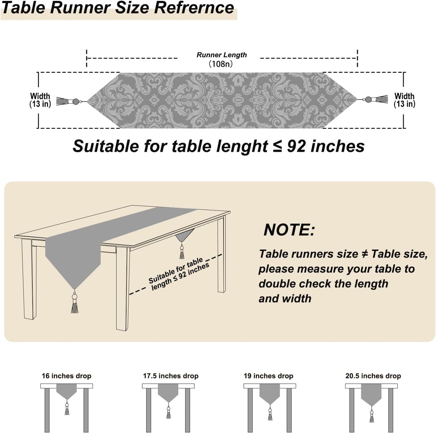 108 Inches Exquisite Gold Floral Jacquard Table Runner Thick Beige Chenille | for Christmas Dining