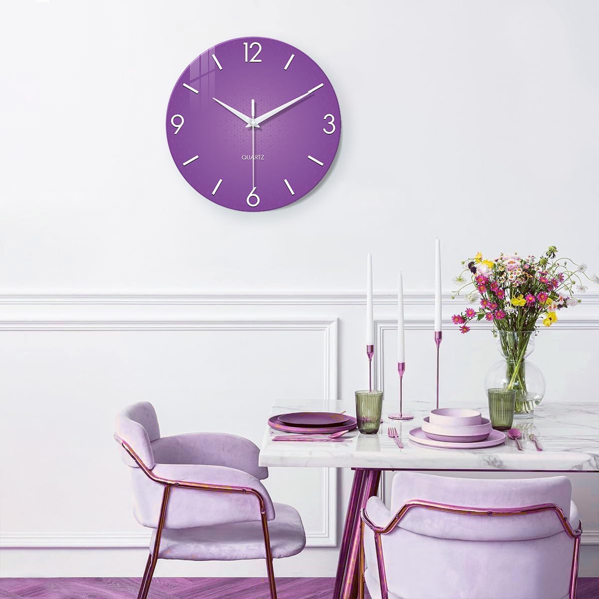 XFM Purple Wall Clock for Girls Women Bedroom 16 Inch | Silent Non-Ticking Battery Operated Modern Minimalist